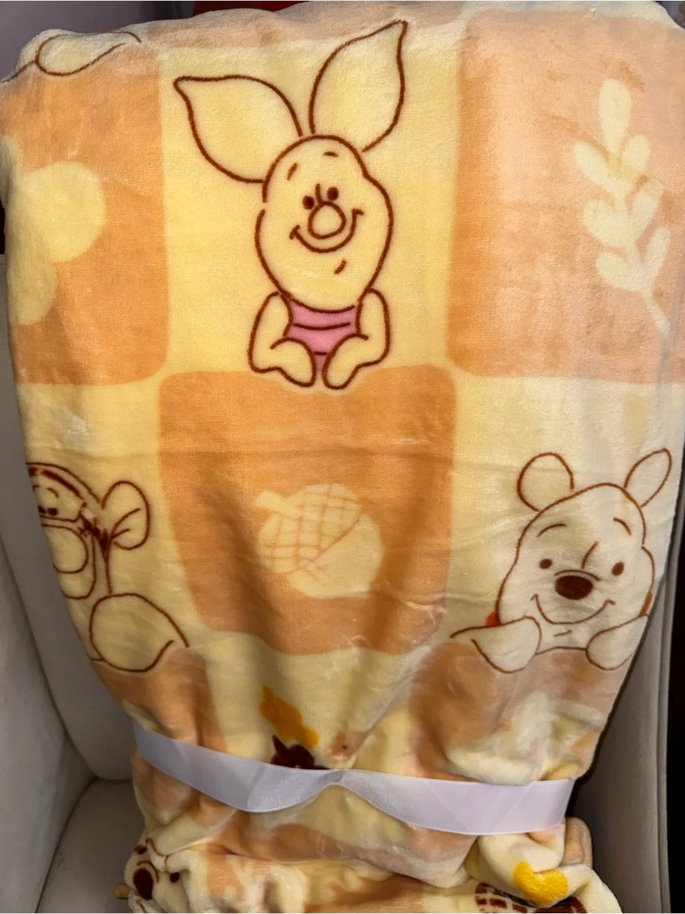 Winnie the Pooh Plush Yellow & Peach  Throw Blanket